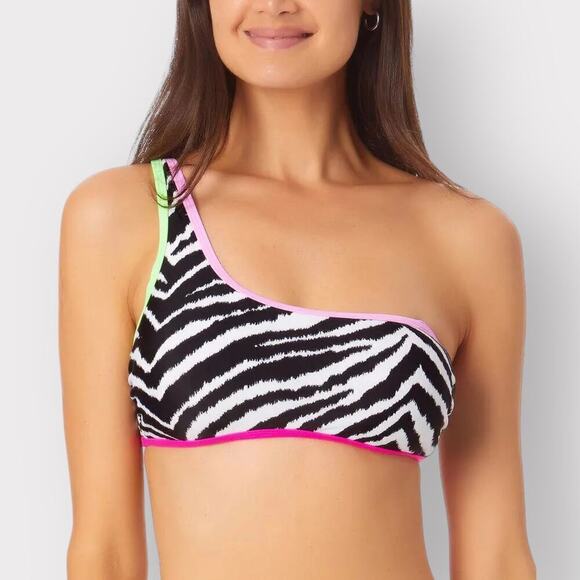 California Waves NEW One Shoulder Convertible Bikini Top sz S M Swimsuit Zebra - Picture 1 of 9